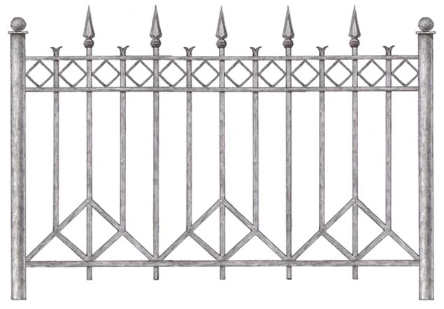 сварной металлический забор с коваными элементами